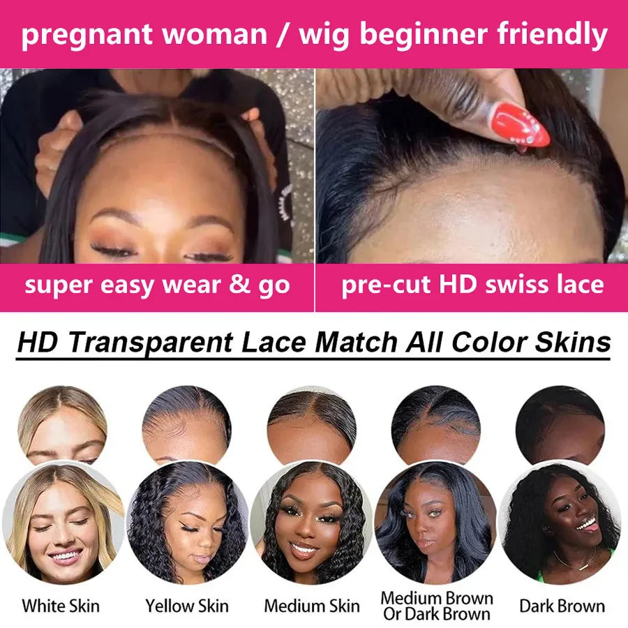 Wear And Go Glueless Human Hair Wigs Preplucked Brazilian Body Wave 13x4 HD Lace Frontal Human Hair Wigs