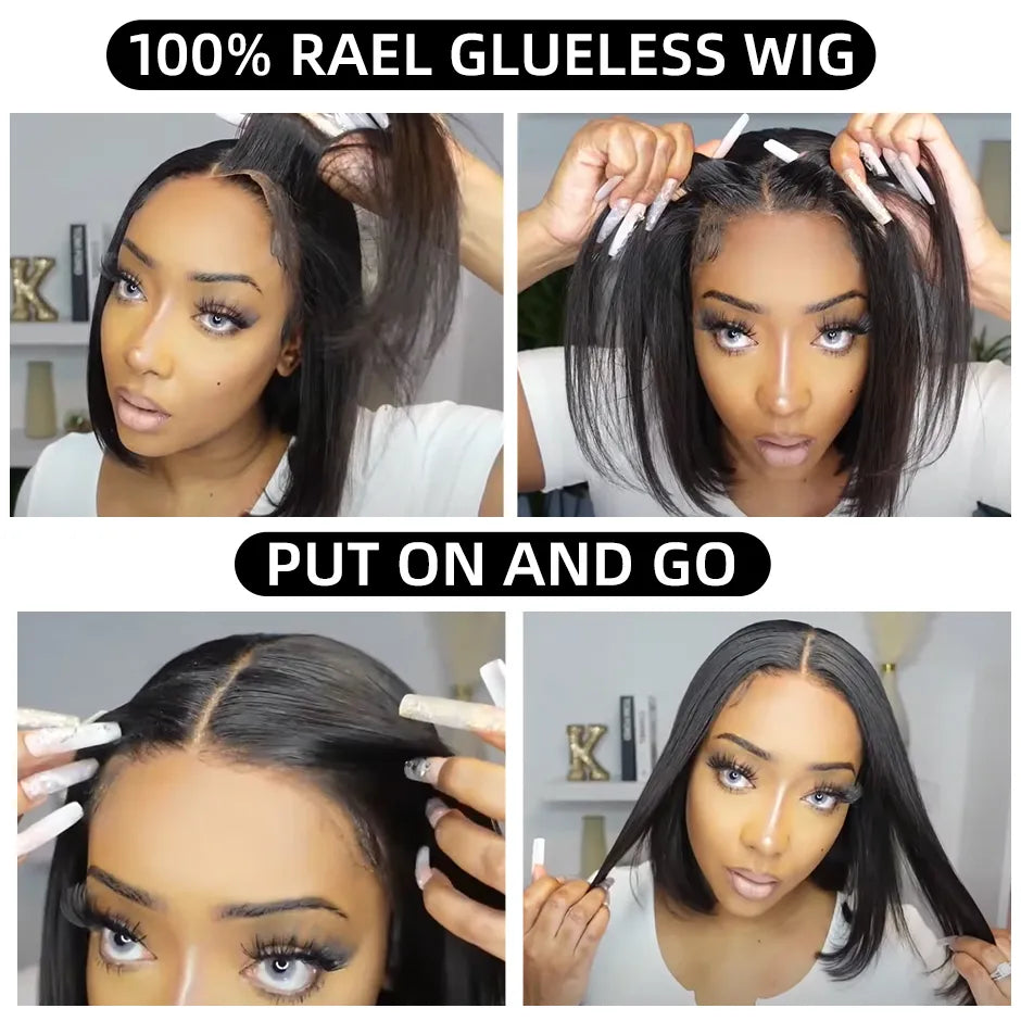 Wear And Go Pre Cut Bob Wig Human Hair Silk Straight Glueless Wig