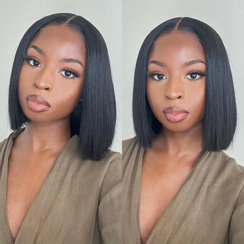 Wear And Go Pre Cut Bob Wig Human Hair Silk Straight Glueless Wig