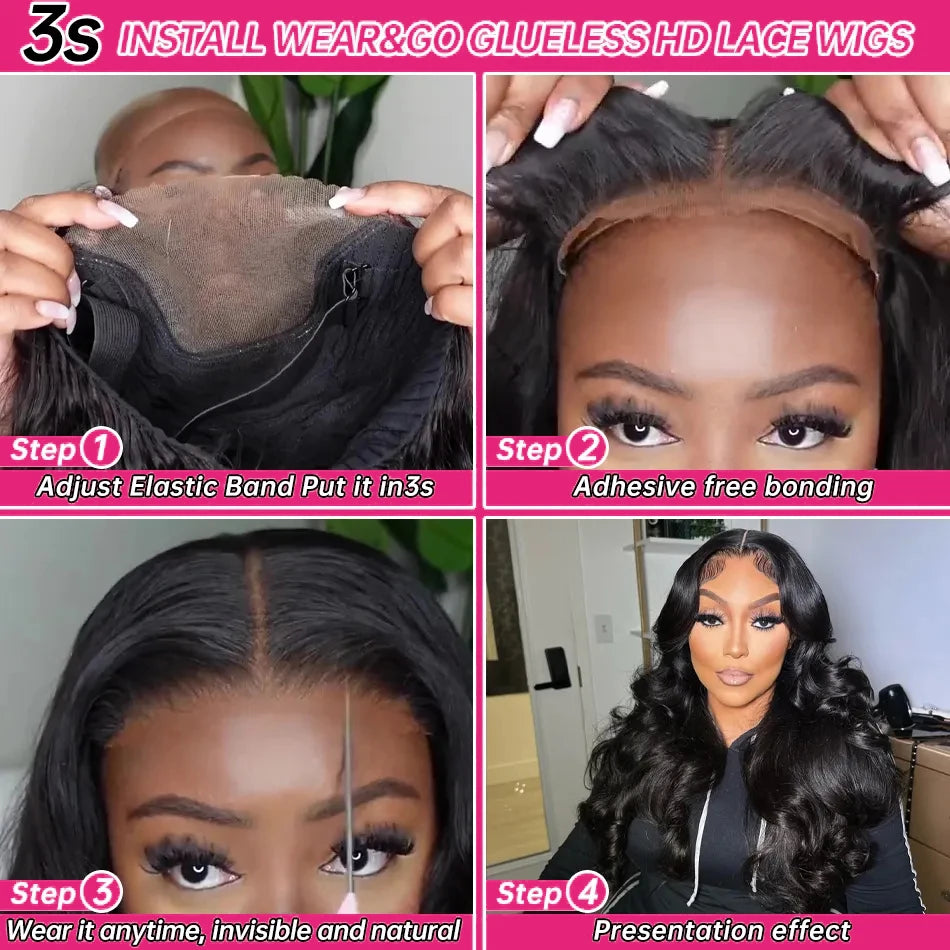 Wear And Go Glueless Human Hair Wigs Preplucked Brazilian Body Wave 13x4 HD Lace Frontal Human Hair Wigs